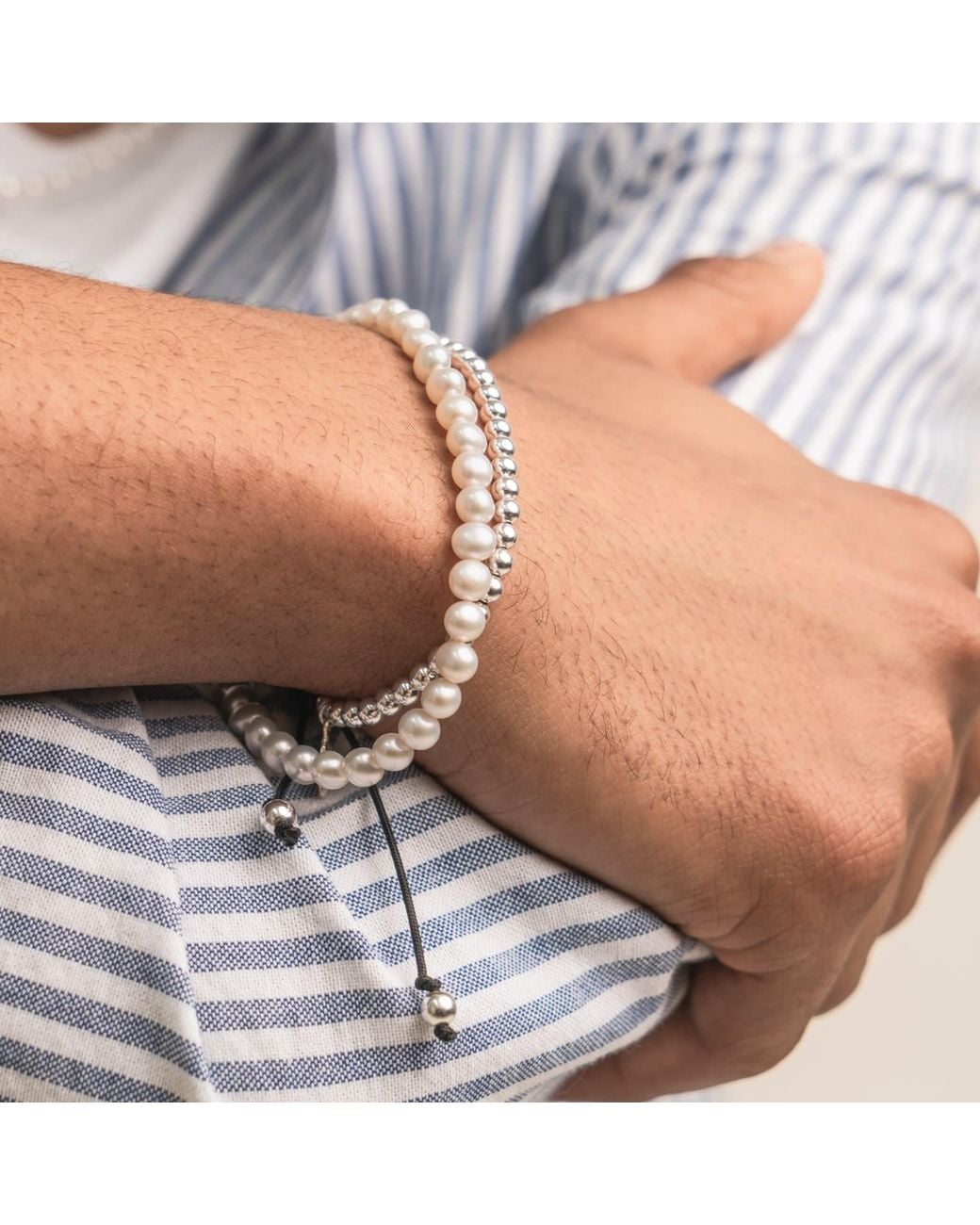 Dower & Hall White Luna Pearl Bracelet for men