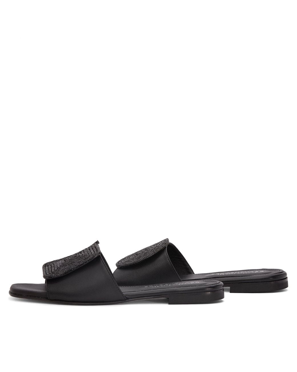 Beautiisoles by Robyn Shreiber Made in Italy Black Adeline Leather Flat Sandal Comfortable & Sexy Work & Valentine Evening Slide