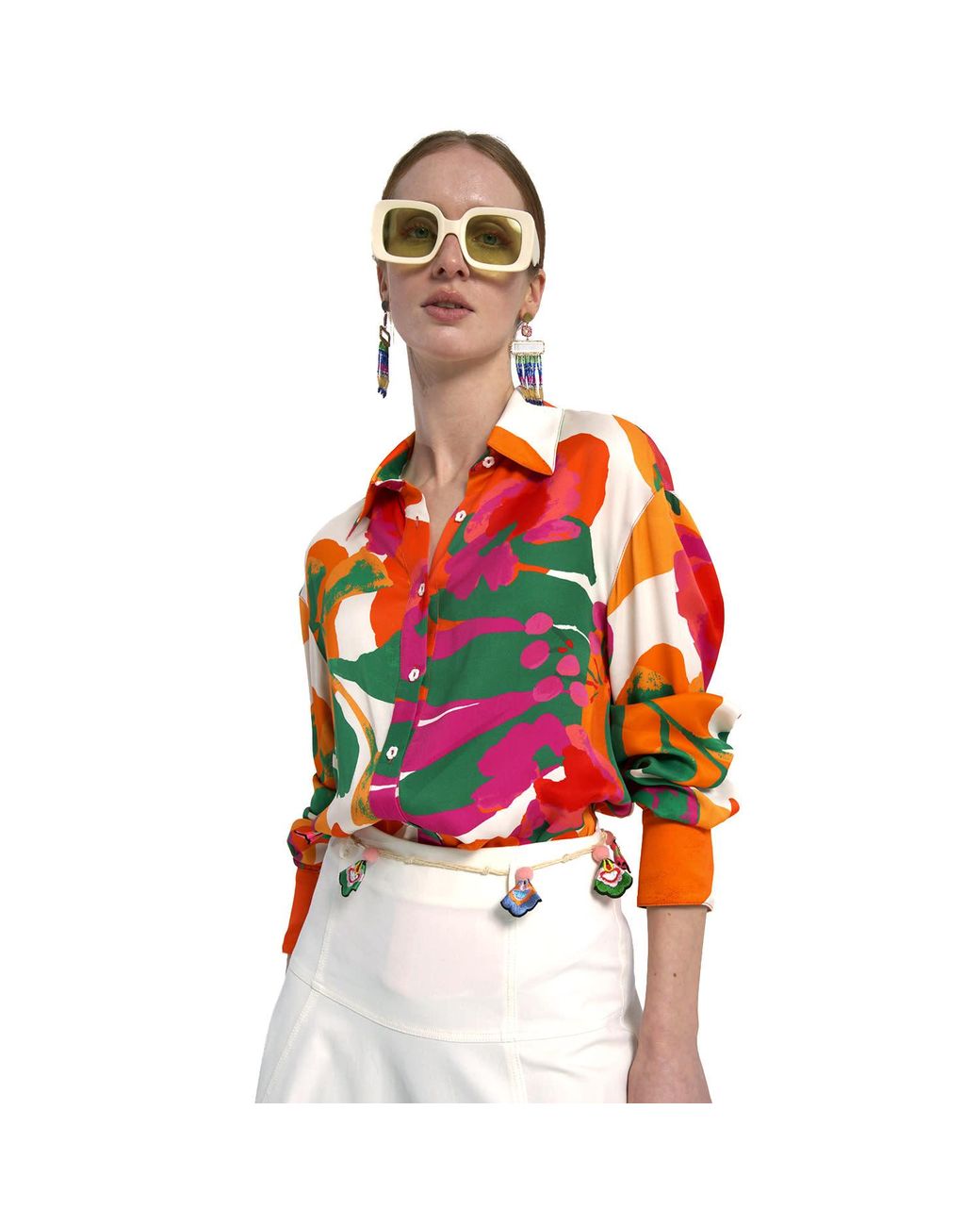 Lalipop Design Green Viscose Satin Button-Down Blouse