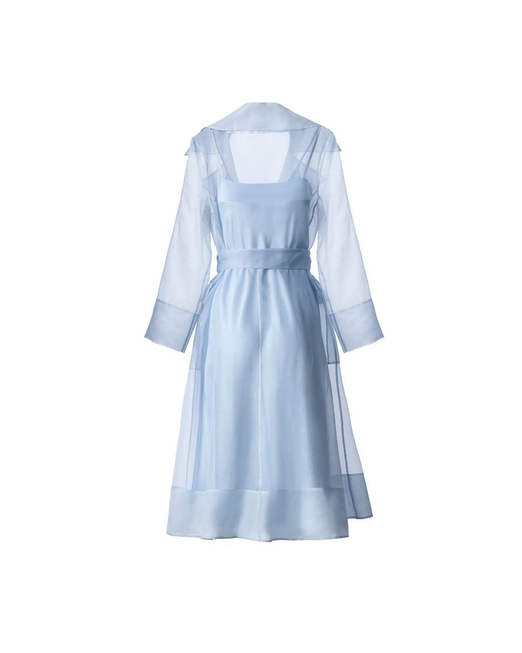 Lita Couture Blue See Through Organza Trench Dress