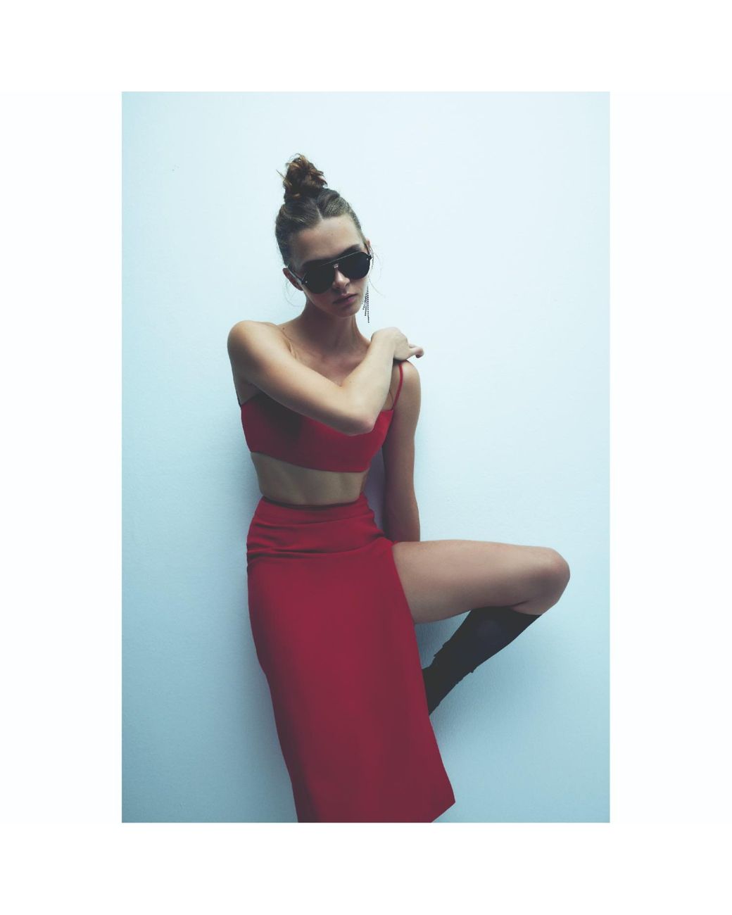 NAZLI CEREN Red Lea Crepe Midi Skirt