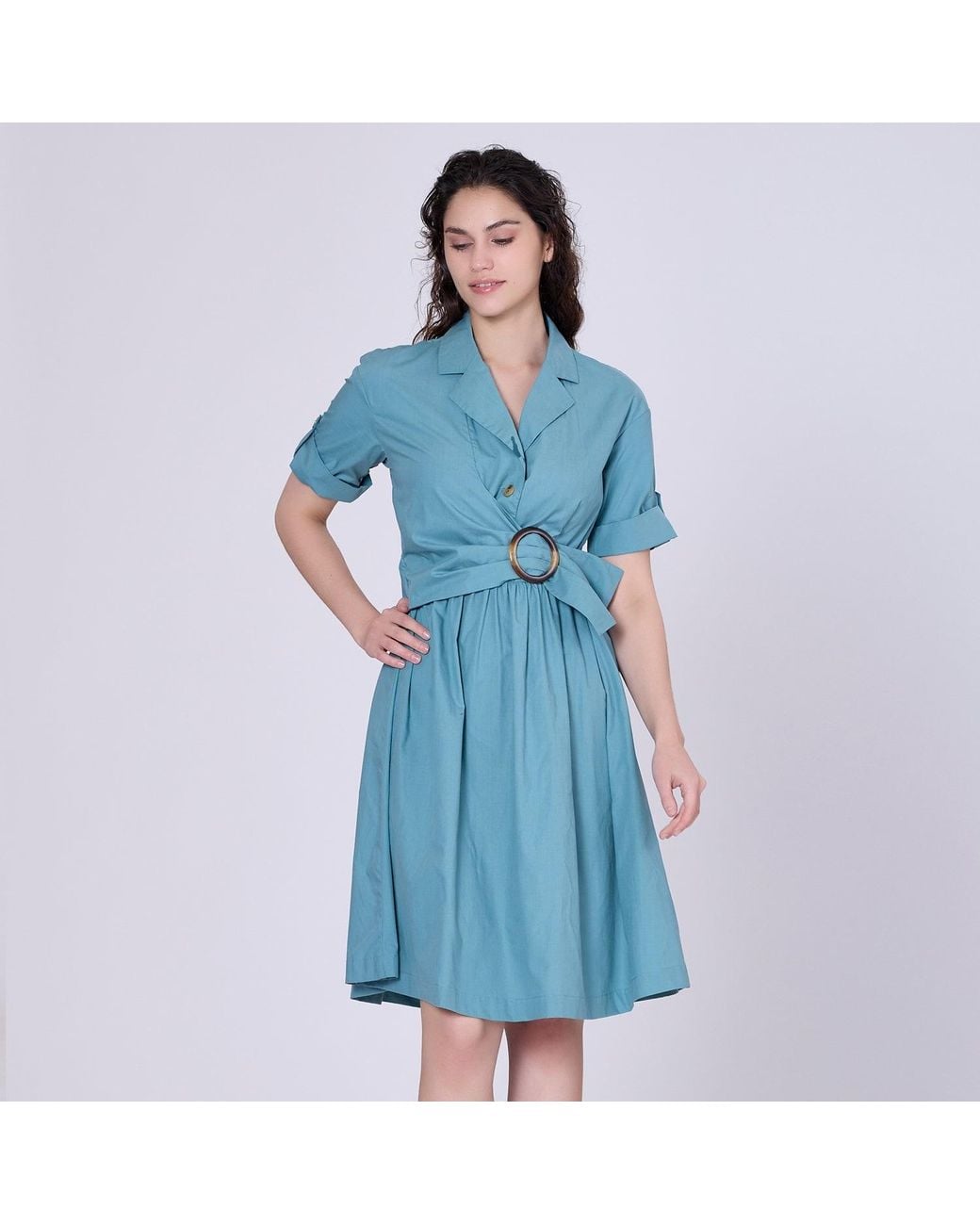 Smart and Joy Blue Shirt Dress With Belt And