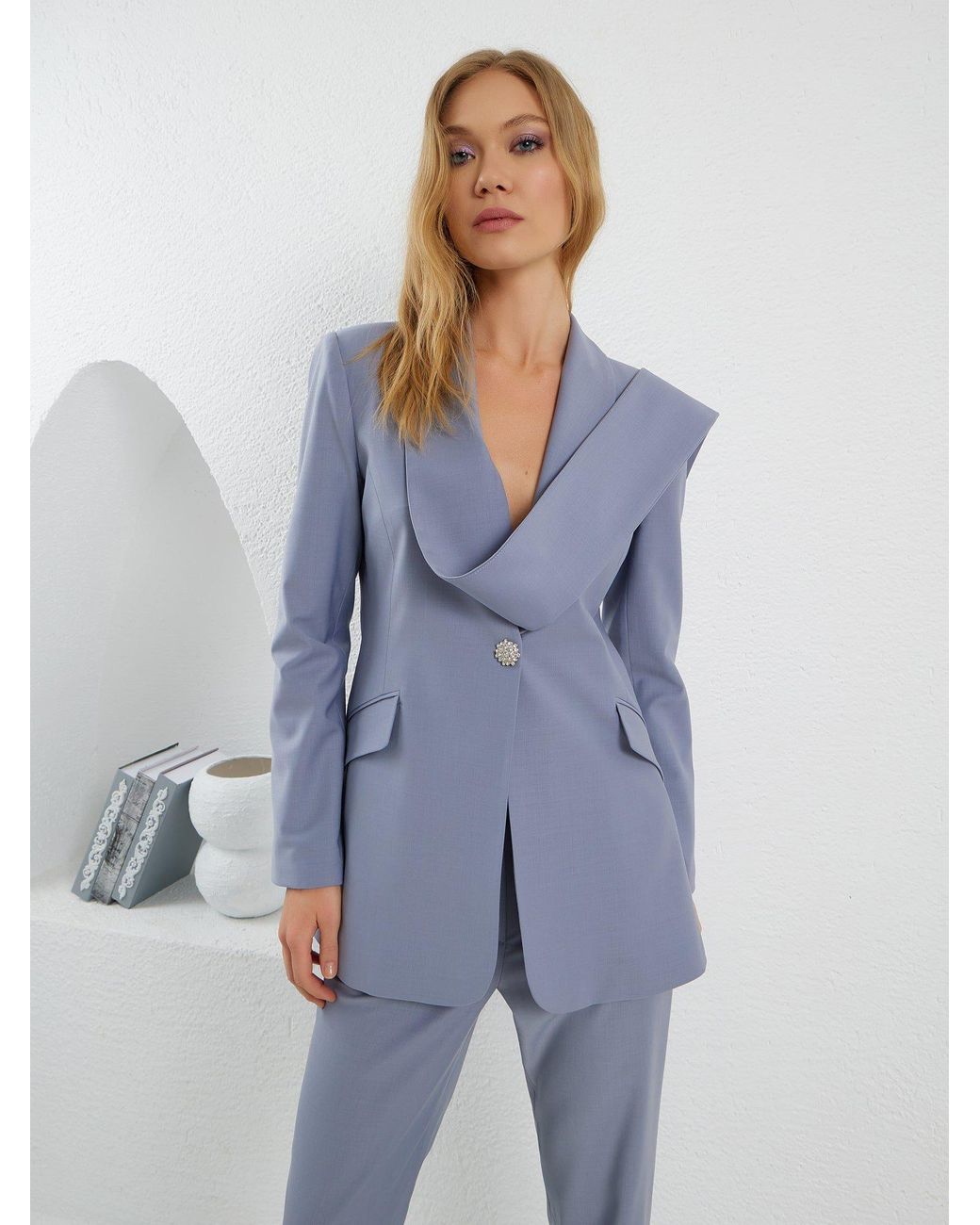 Lumina Eligma Blue Shawl Suit Blazer