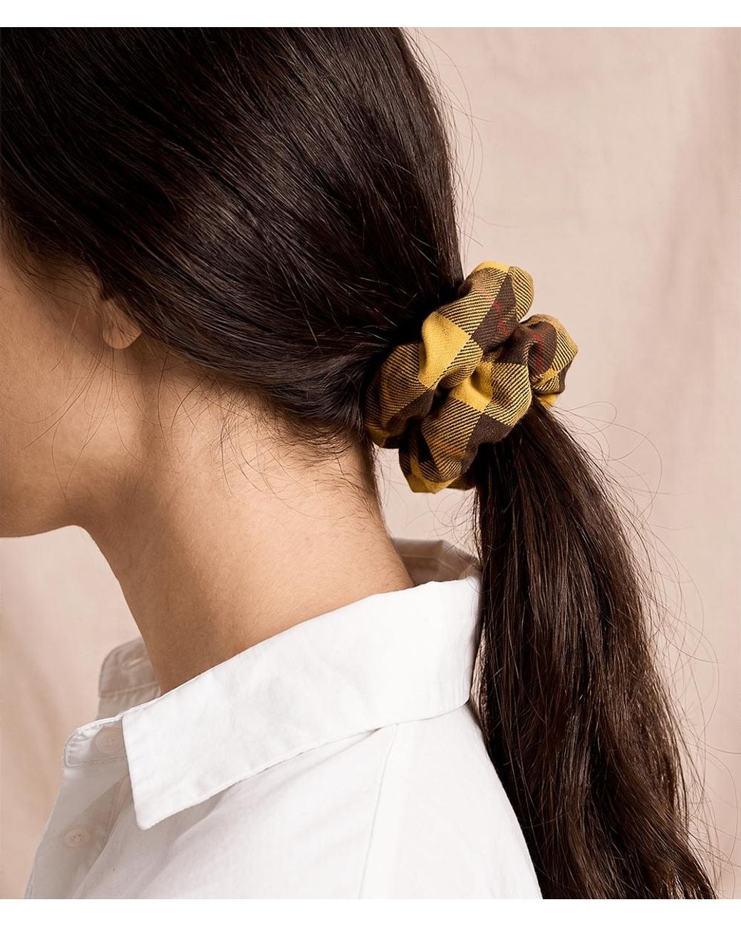 Cafide Metallic Tartan Mustard Scrunchie Hair Tie, Noa