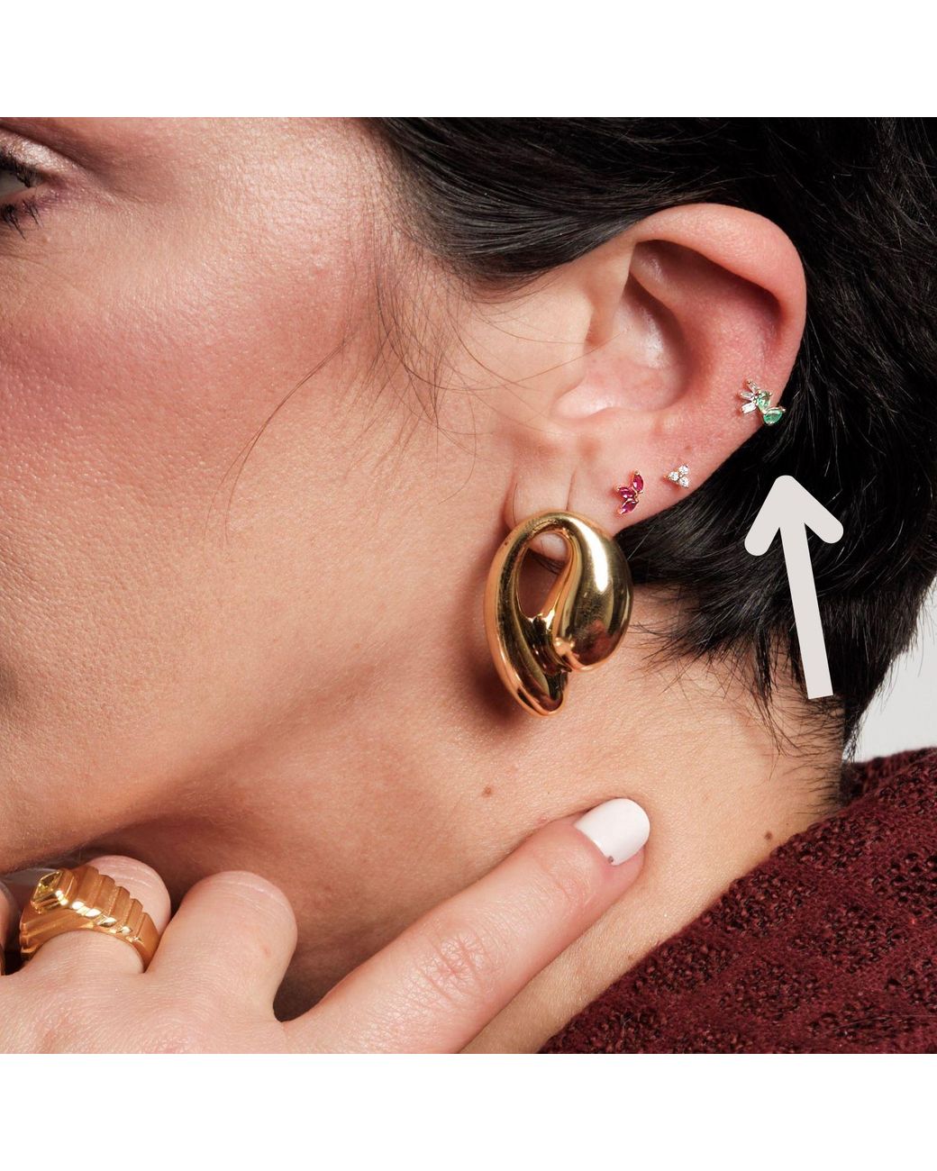 LINYA JEWELLERY Metallic Real Drop Baguette Cartilage Tragus Earrings