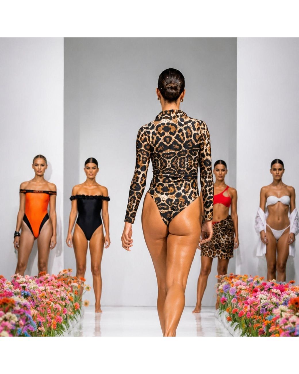 Misari White Leopard Zip One-Piece Swimsuit
