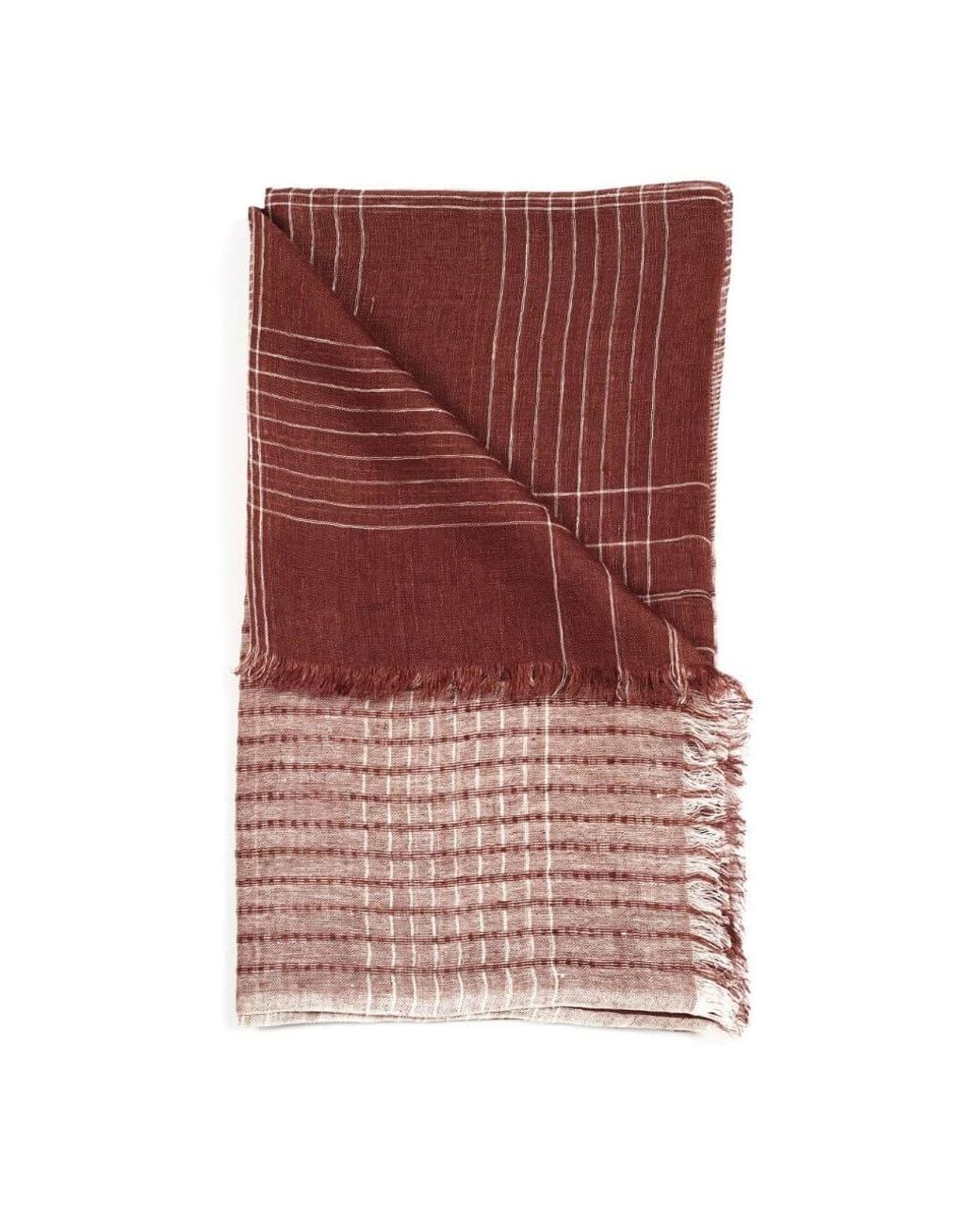 Variously Red Auro Cinnabar Handwoven Earthy Rust Linen Scarf