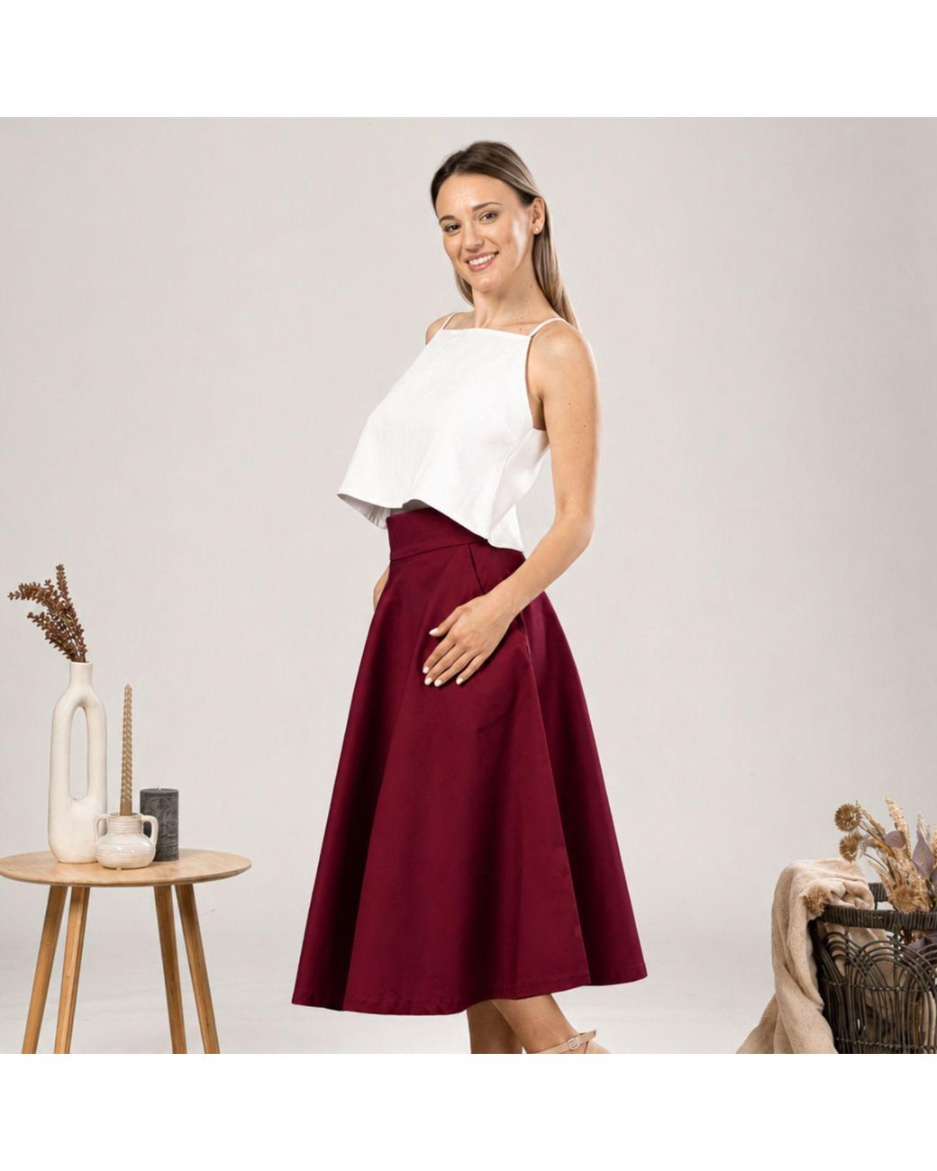 Nikka Place Midi Flared Cotton Skirt With Pockets
