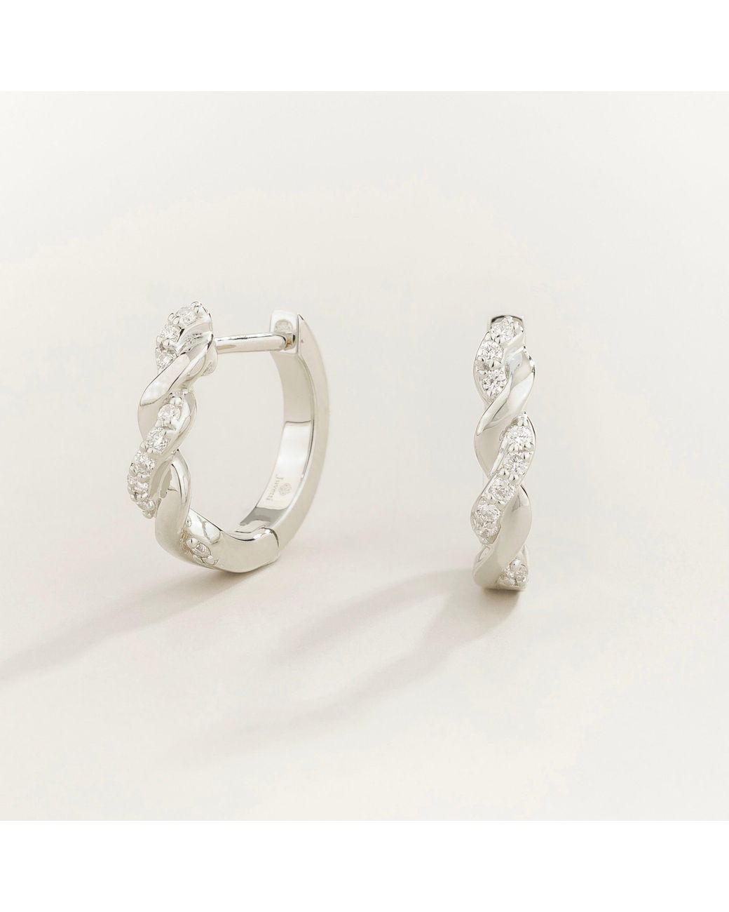 Juvetti Metallic Twist Diamond Huggie Hoop Earrings
