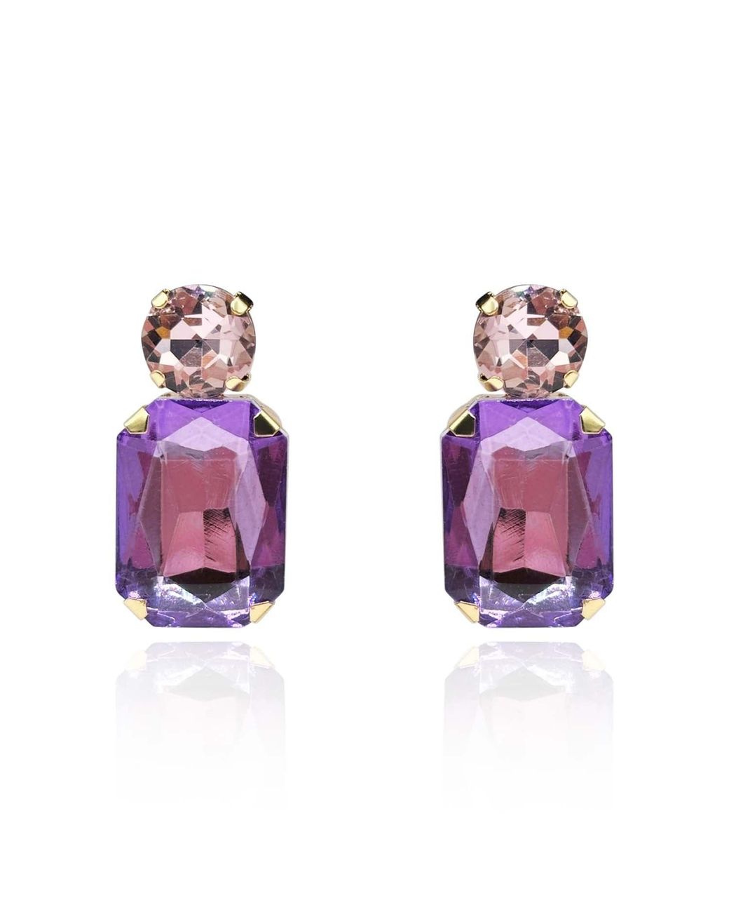 Michael Nash Jewelry Purple Adelle Light Amethyst Crystal Octagon And Light Rose Round Stone Drop Earrings