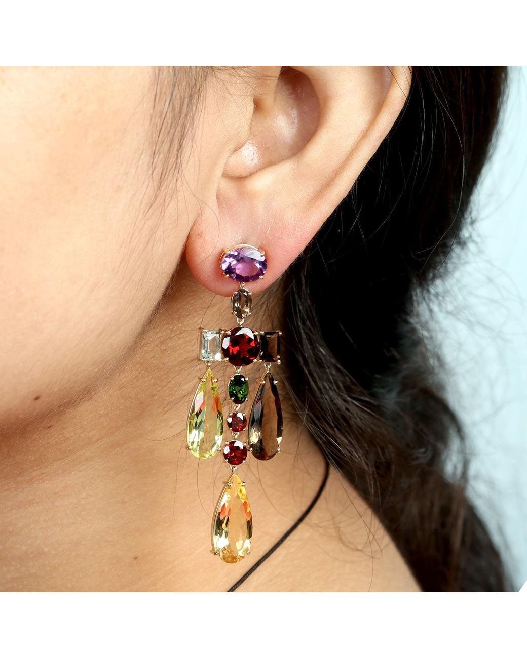 Artisan Metallic Gemstone Chandelier Earrings