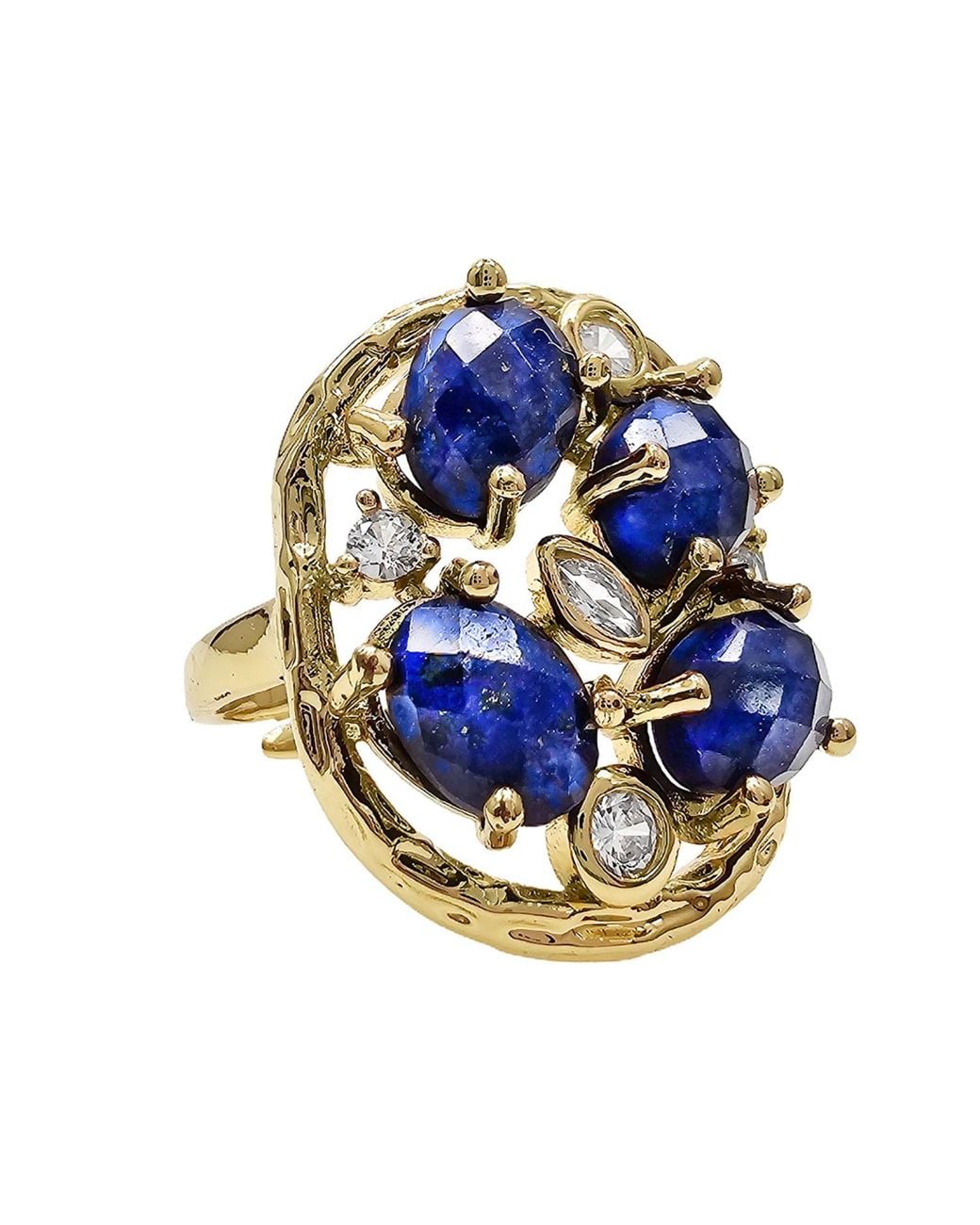 Farra Blue Lapis Stone With Zircon Statement Adjustable Ring