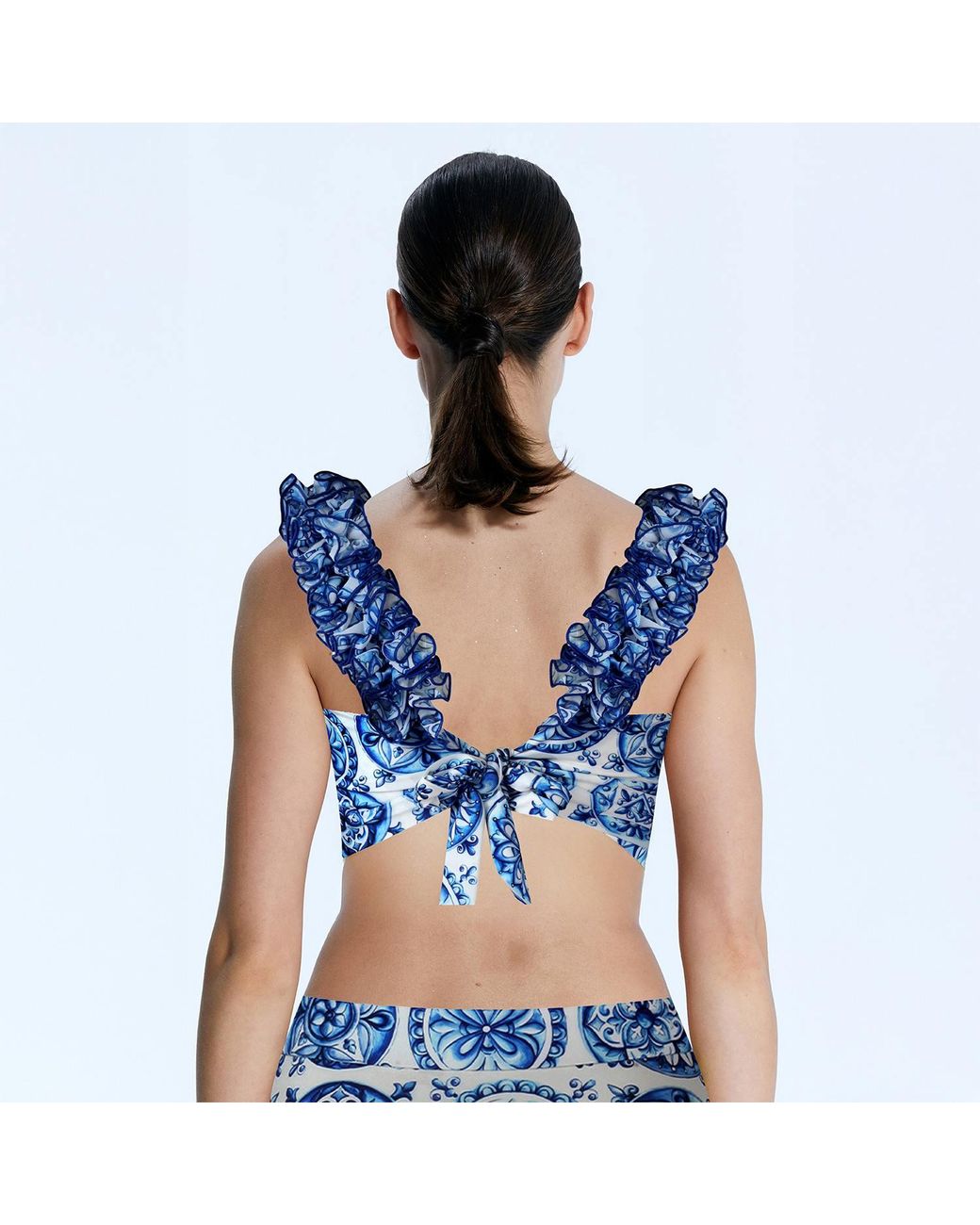 Nur Karaata Blue Lily Bleu Blanc Top