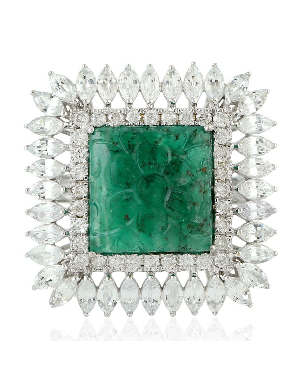 Artisan Green 18K Carved Emerald & Sapphire Diamond Floral Statement Ring