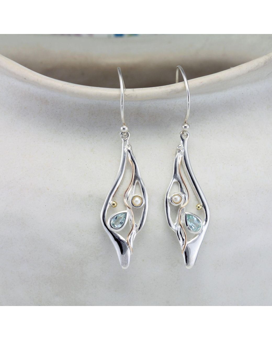 Isla Silver Metallic Topaz & Pearl Statement Drop Earrings