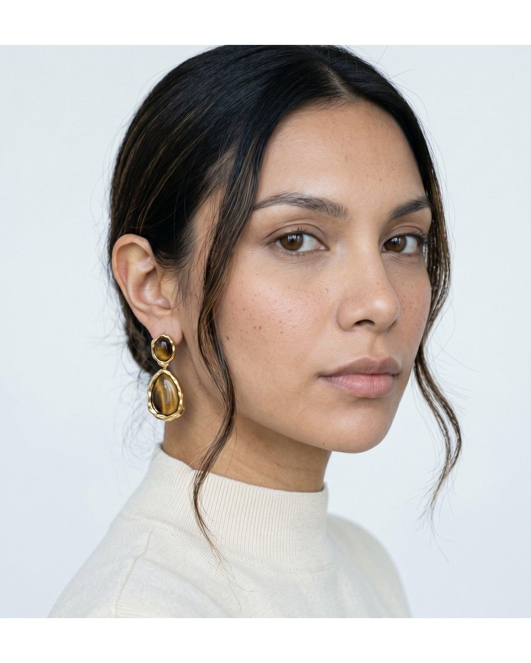 Uchi and Soto Multicolor Nekomeishi Tigers Eye Oversized Earrings