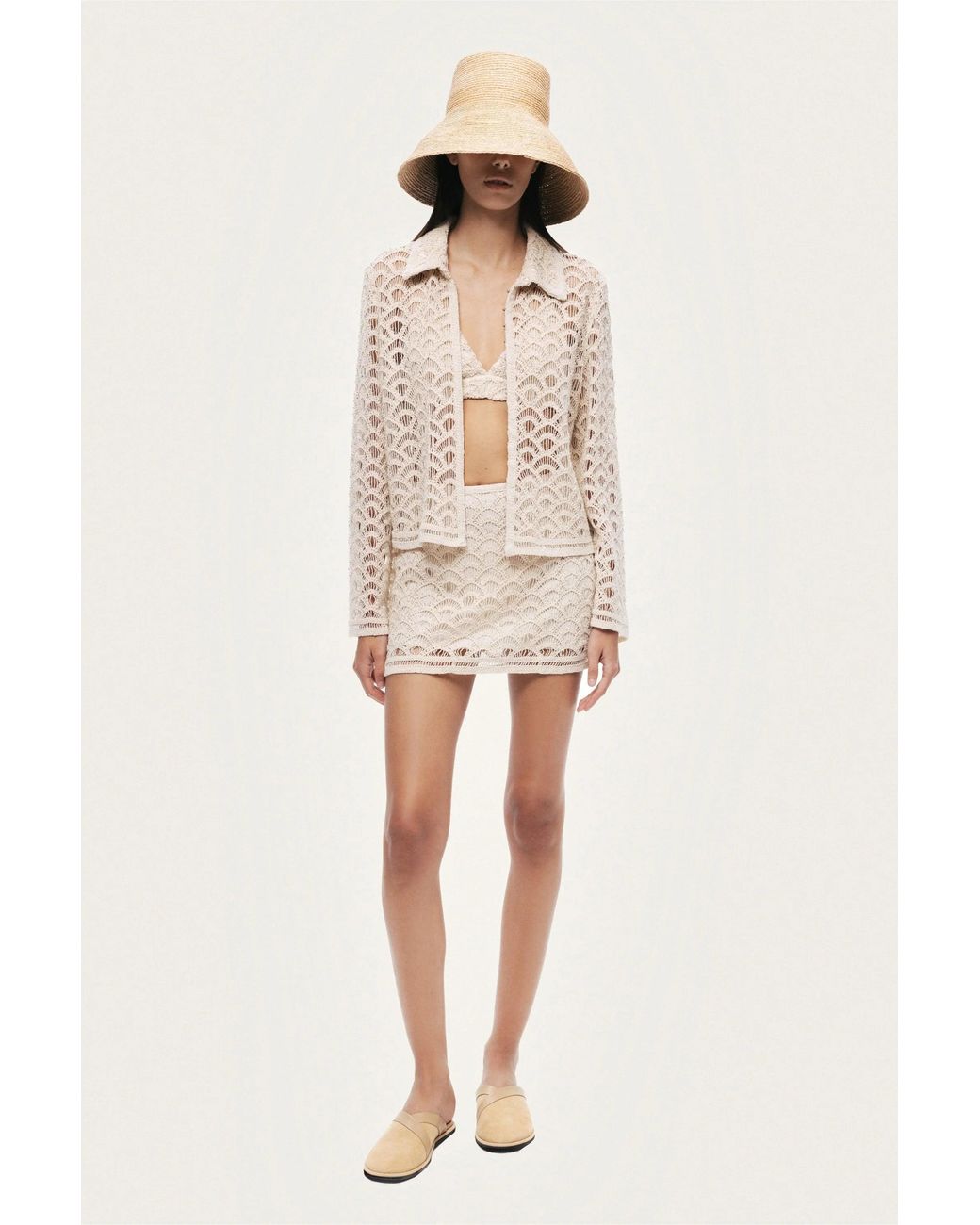 Nocturne Natural High-Waisted Lace Mini Skirt