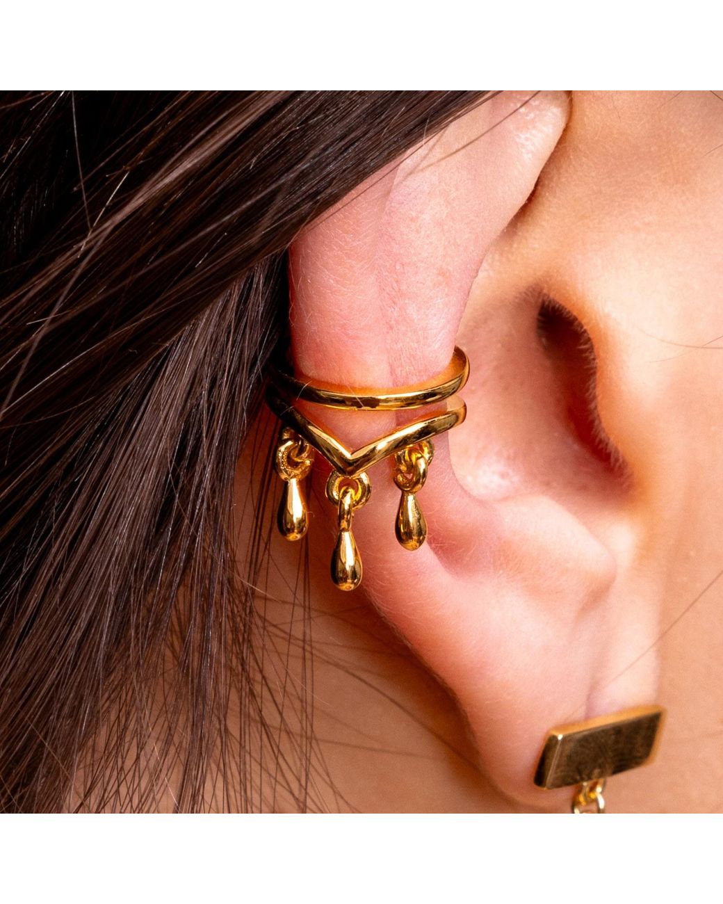 Lucy Quartermaine Metallic Tri Drop Ear Cuff