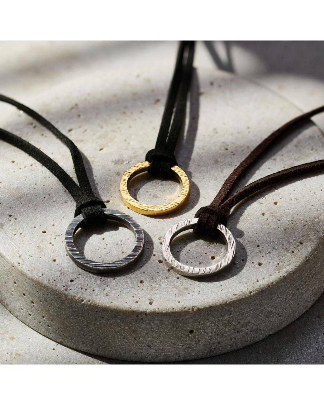 Posh Totty Designs Black Sterling Textured Quote Ring Leather Necklace for men