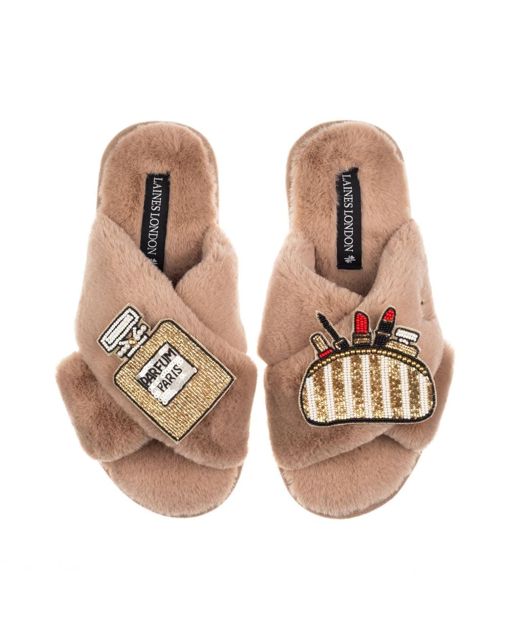 Laines London Brown Neutrals Classic Laines Slippers With Beauty Bag & Perfume Brooches