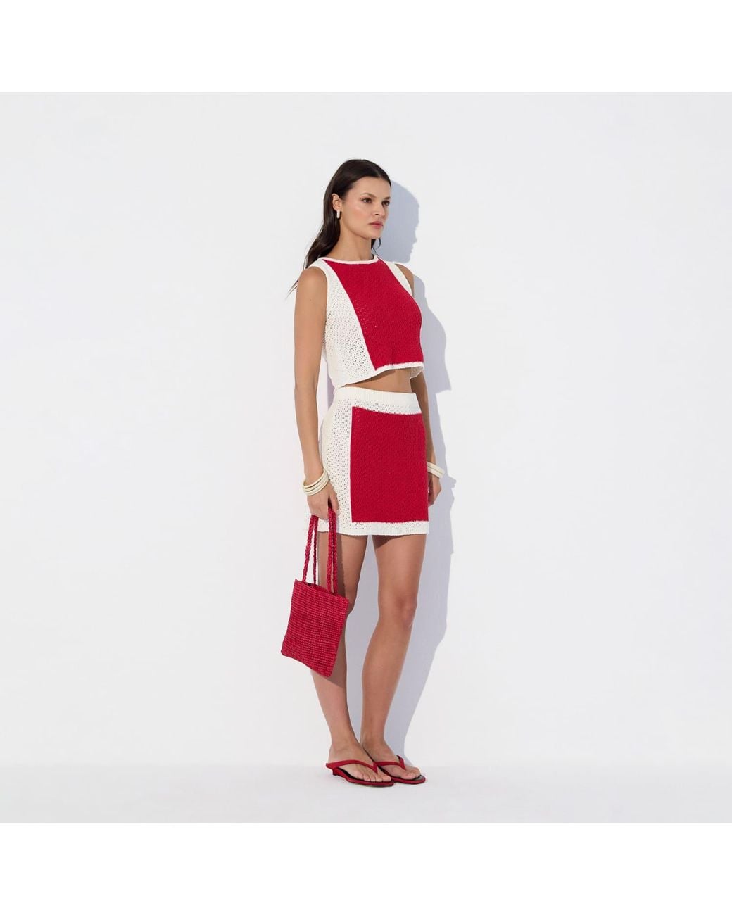 Thisisu Collection Red Nerina Colorblock Beachwear Knit Crop Top