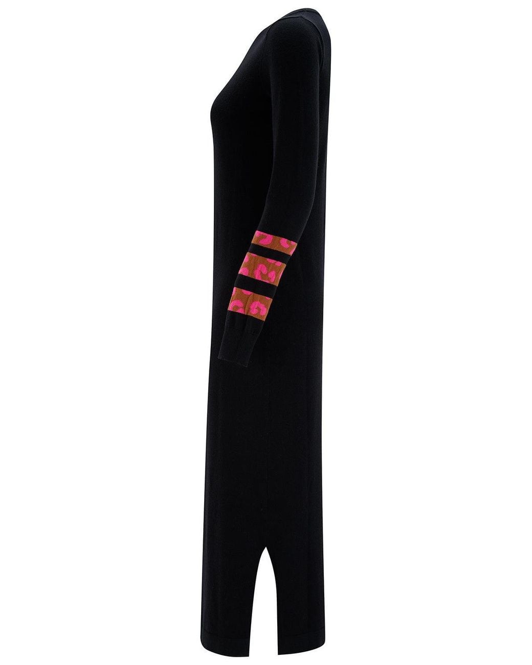 Sugarhill Black Liselle Knitted Midi Dress Leopard Stripe