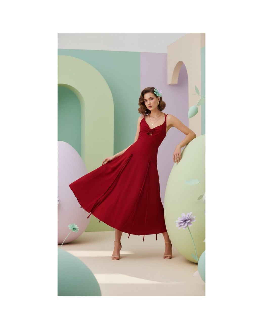 Georgette Red Scarlet Midi Dress