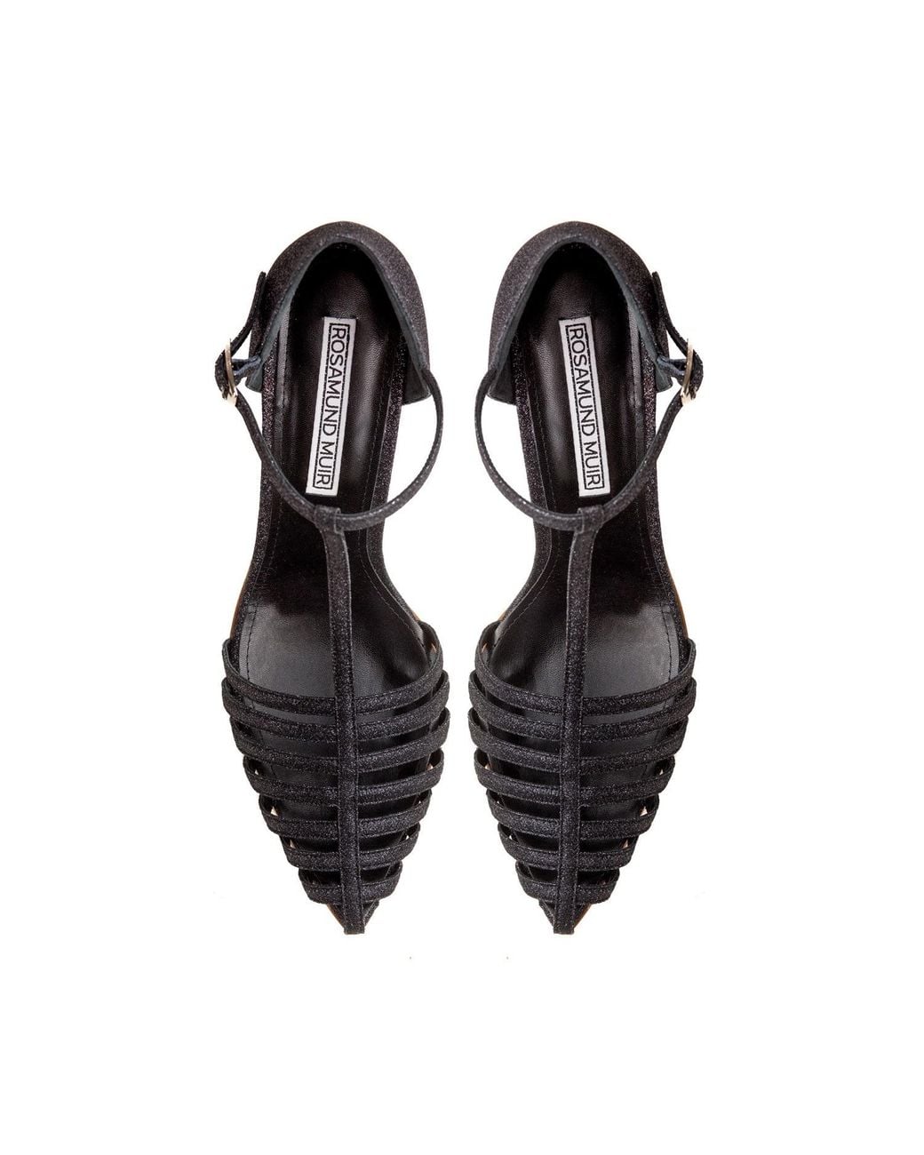 Rosamund Muir London Black Carlotta Glitter Cage Heels
