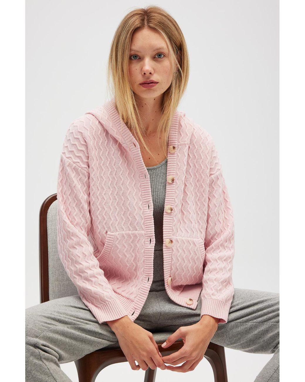 Peraluna Pink Yvonne Hooded Knit Cardigan
