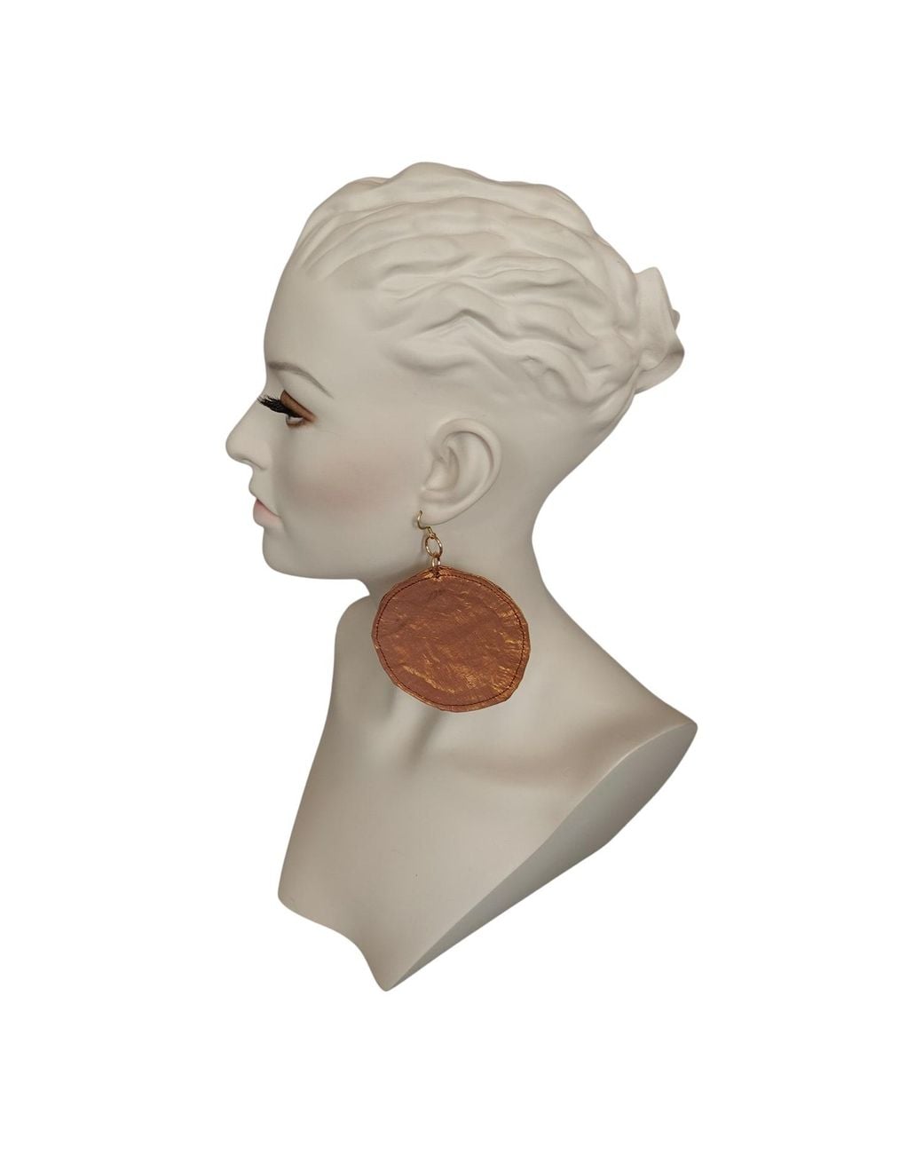 Romer Millinery Brown Metallic Silk Copper Coin Earing Pierced Assymetrical
