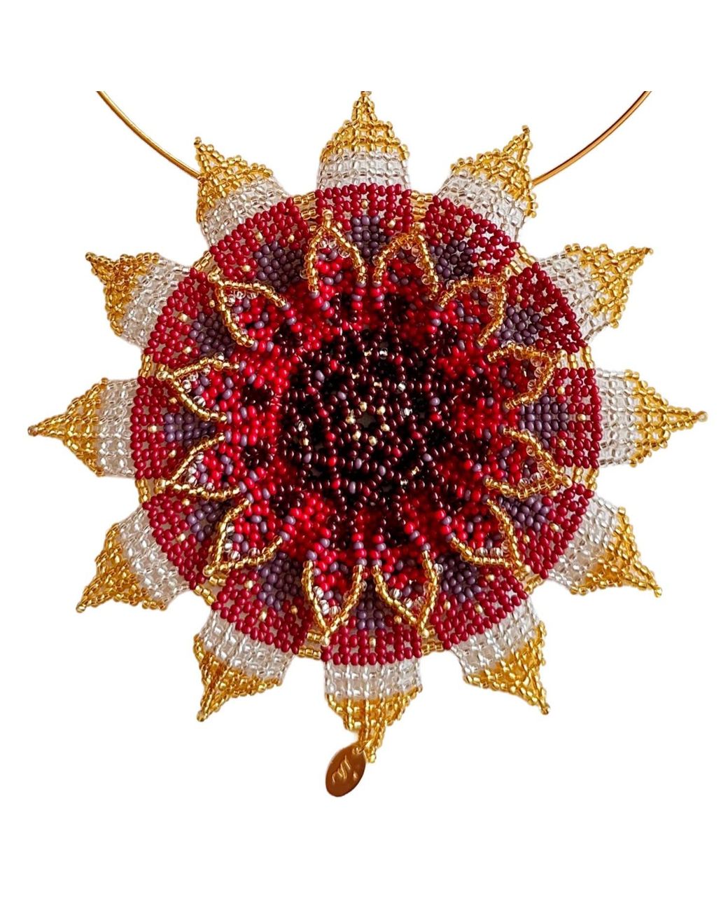 Iliana Arrazola Red Flower Choker, Glass Beads, Beaded Jewelry