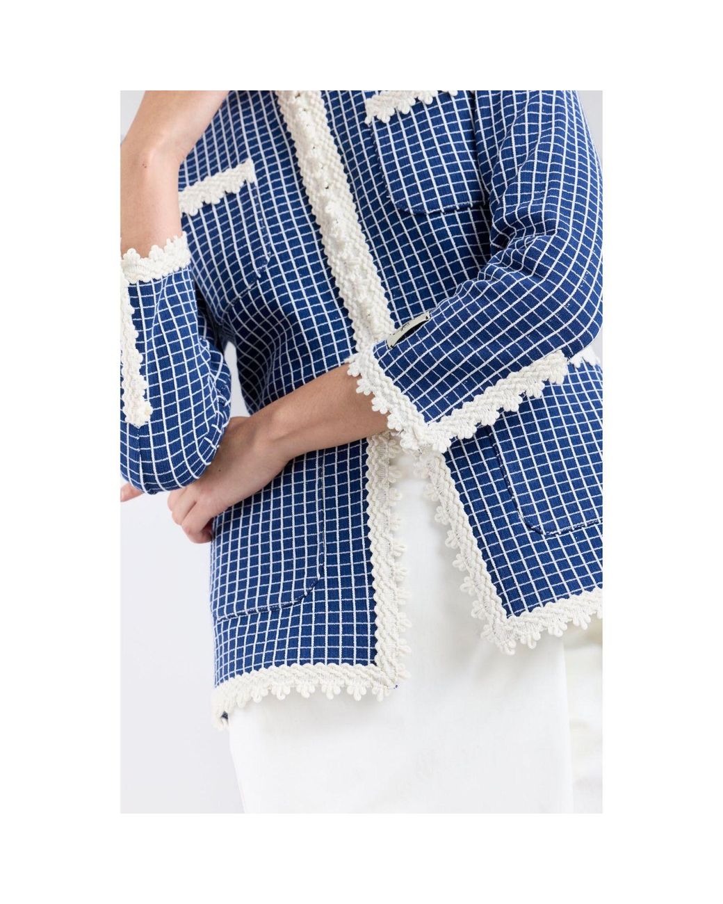 The Extreme Collection Blue Knit Jacket With Scalloped Finishes