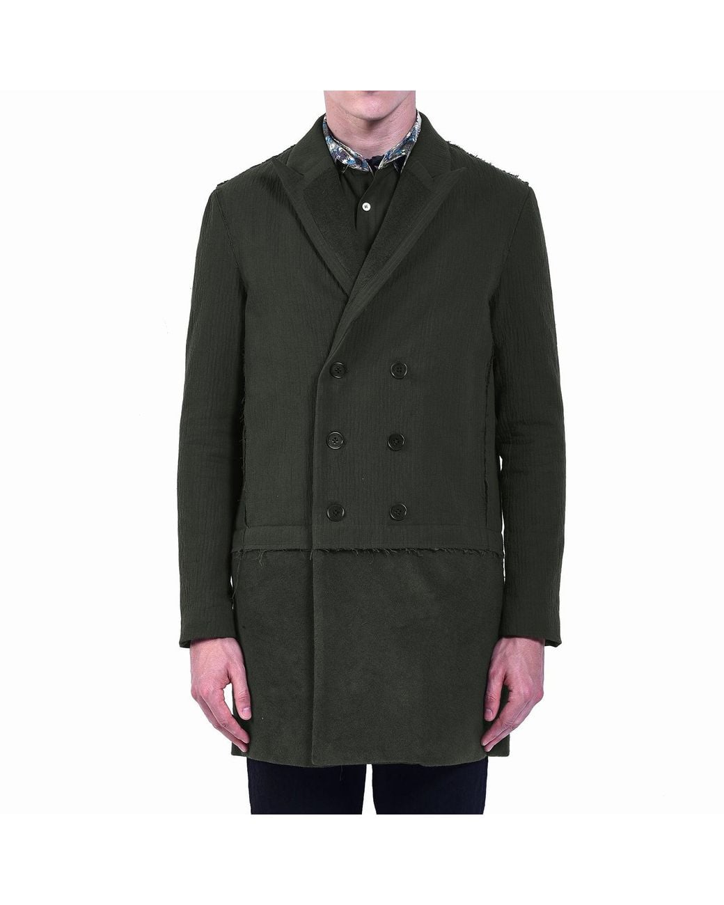 Smart and Joy Green Double-Breasted Long Coat With Printed Lining for men