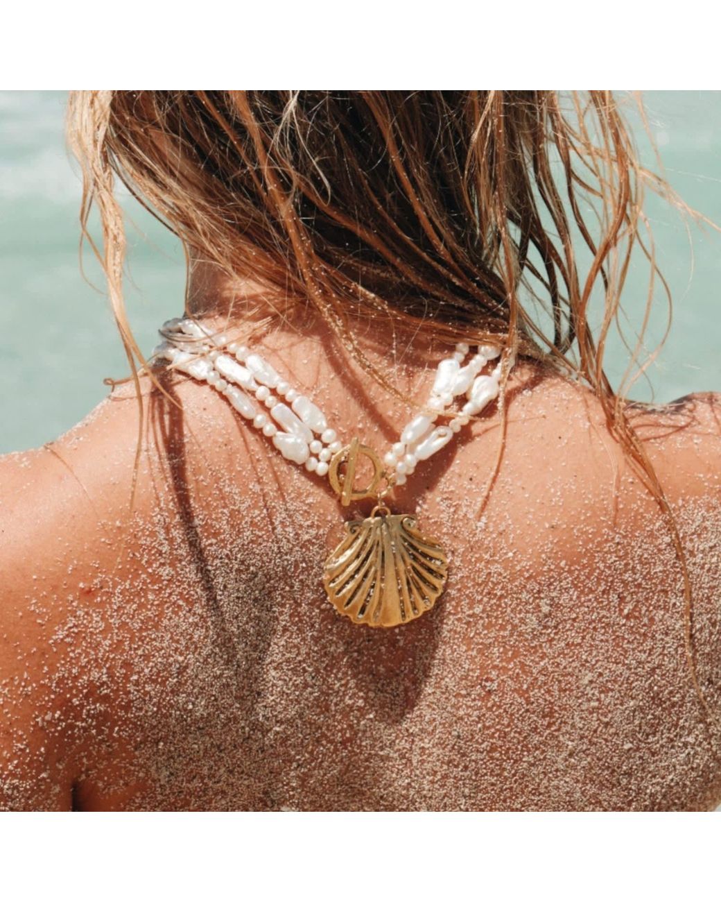 Sccollection Metallic Aqua Shell Necklace