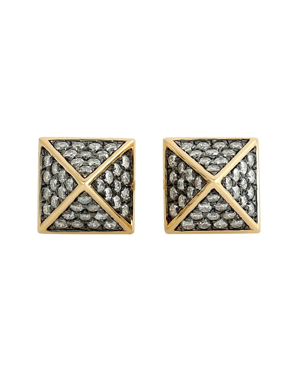 Artisan Metallic Pavé Diamond Pyramid Stud Earrings