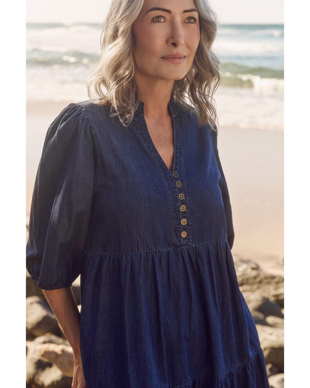 Adrift Clothing Blue Sienna Chambray Billow Dress