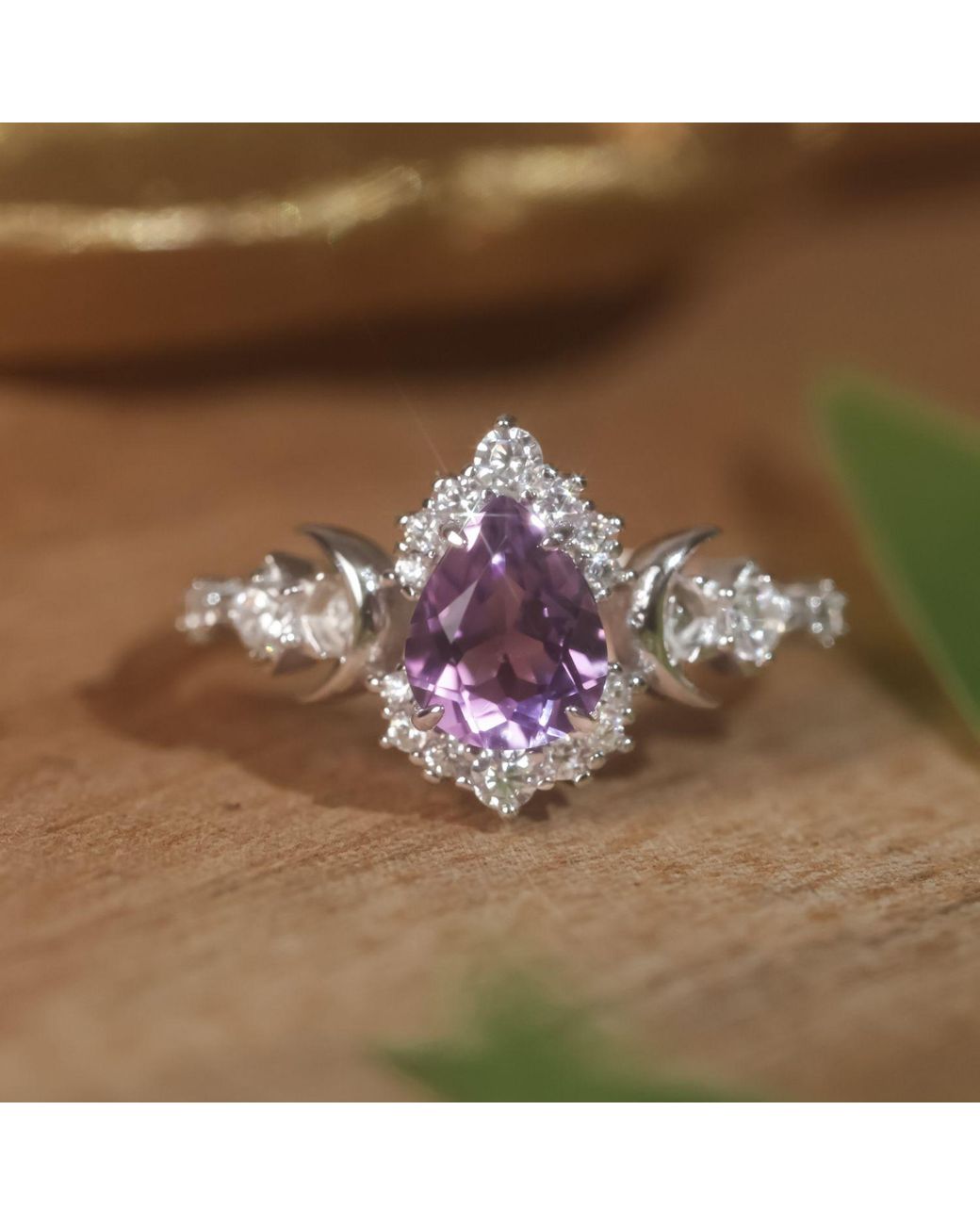 Azura Jewelry New York Purple Galactic Pear Cut Amethyst Ring Vermeil