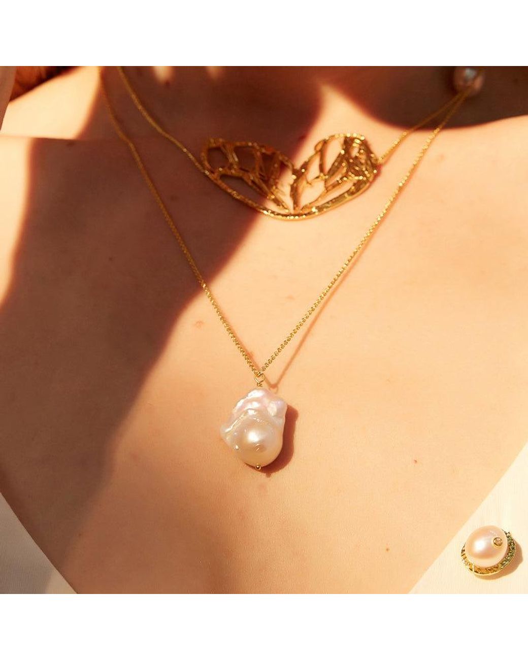 Aurozia Orange Pearl Wing Big Baroque Pearl Pendant Necklace