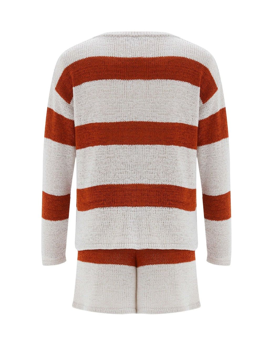 Peraluna Red Siena Knitted Striped Blouse & Shorts Matching Set
