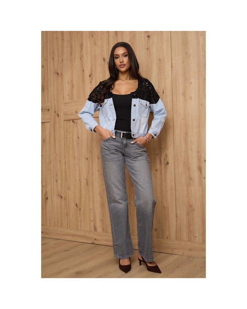 Saachi Blue Floral Mesh Denim Jacket