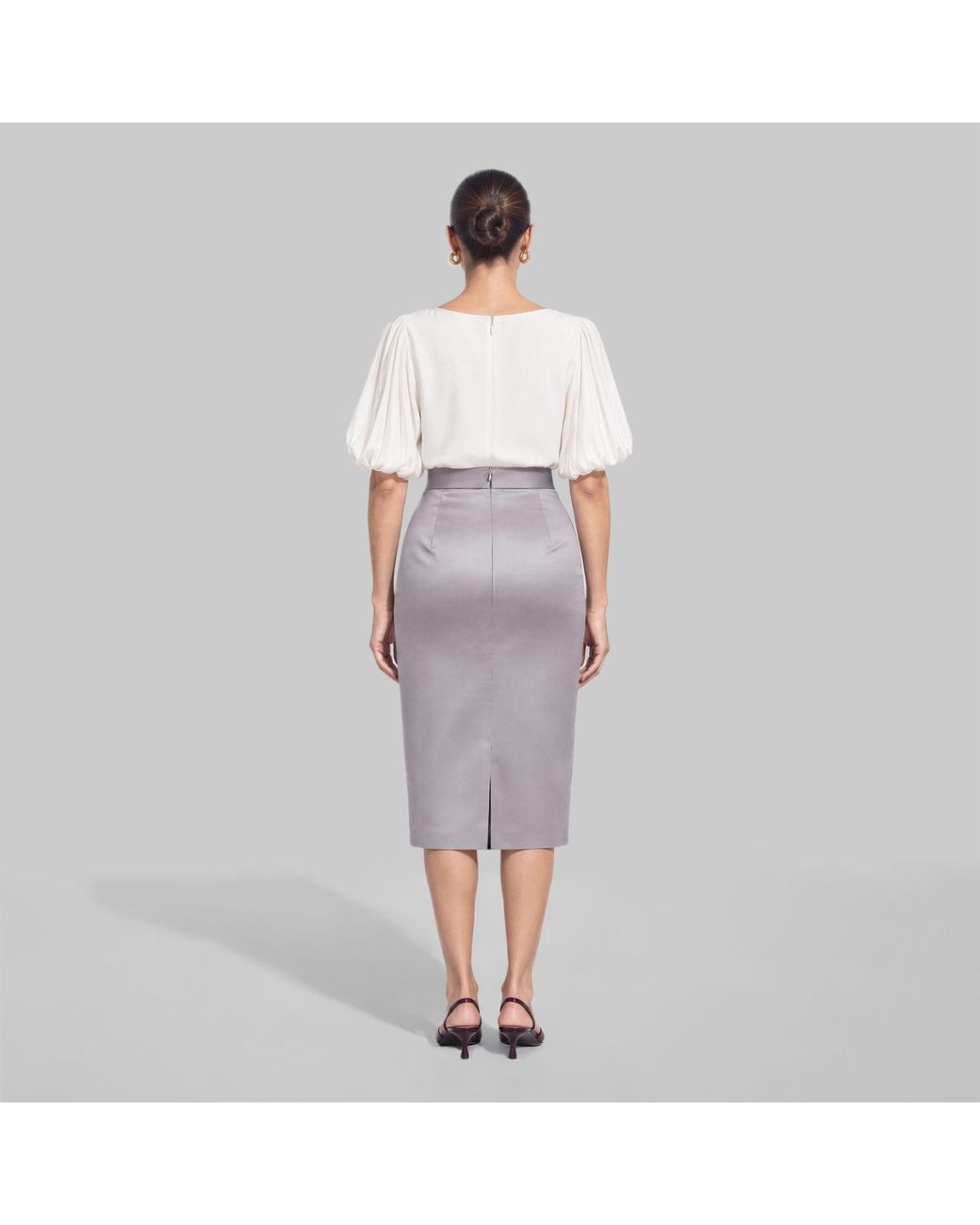 Femponiq Gray Cotton-Blend Sateen Pencil Skirt