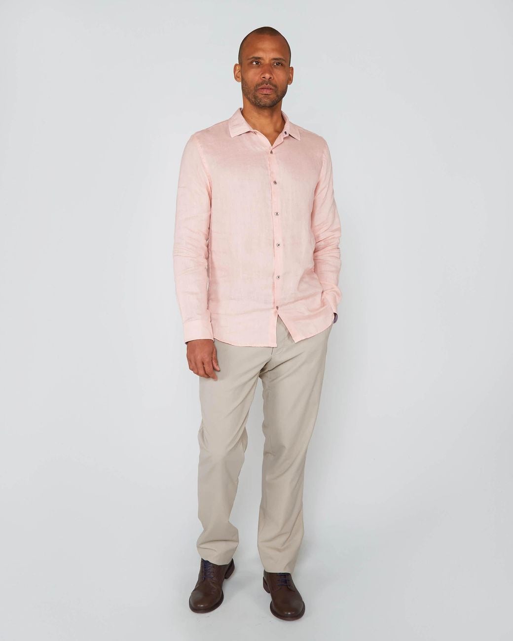 Lords of Harlech Pink Laurent Linen Shirt for men
