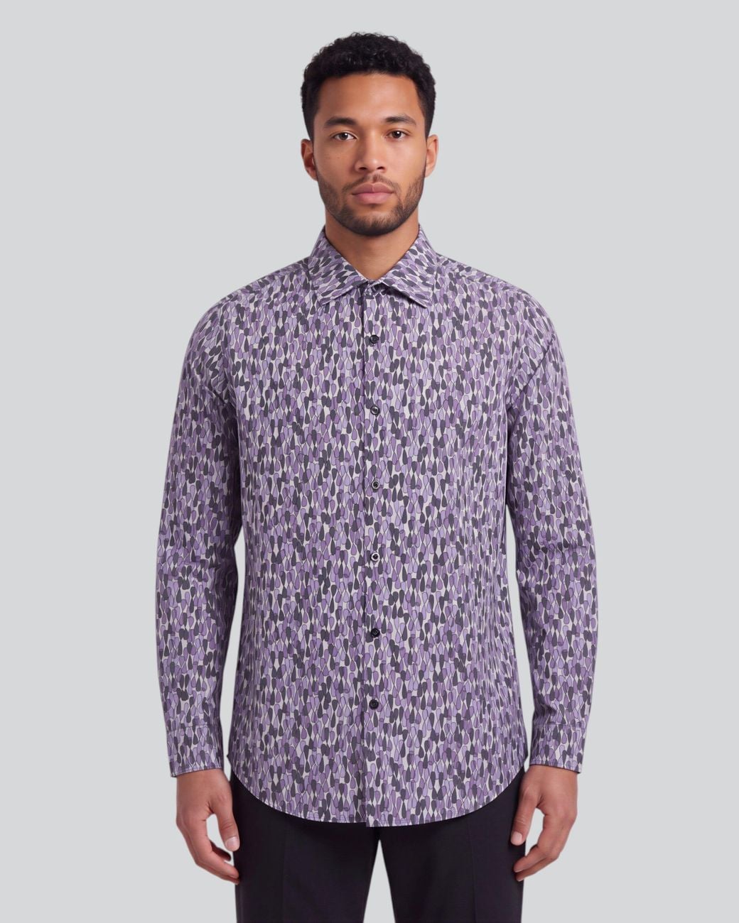 Lords of Harlech Blue Norman Slalom Aubergine Printed Cotton Long-Sleeve Shirt for men