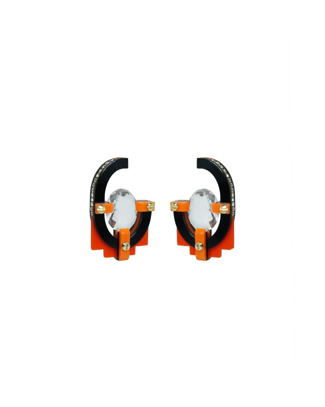 Gissa Bicalho Multicolor Handmade Acrylic Earring With Oval Cut Stone