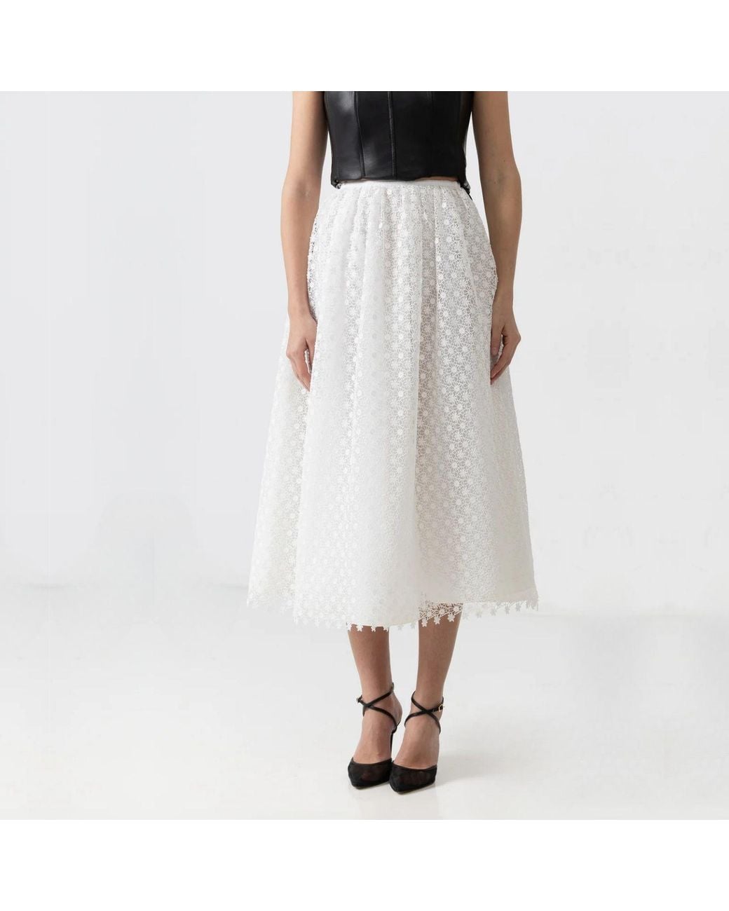 IZABELA MANDOIU White Floral Lace Midi Skirt