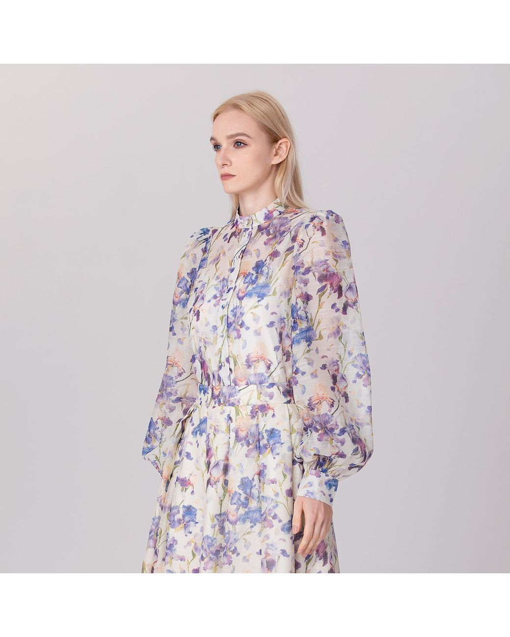 Smart and Joy Multicolor Neutrals Flower Print Long Sleeve Organza Shirt