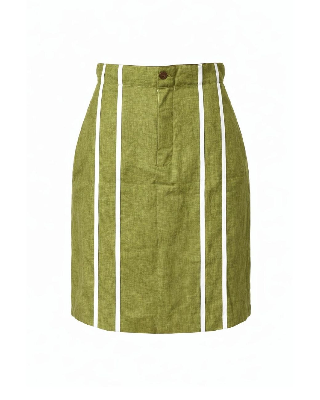 Conquista Green Linen-Blend Skirt With Vertical Stripe Detail