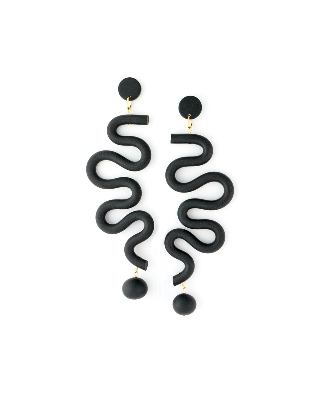By Chavelli Black Tube Squiggles Dangly Statement Earrings