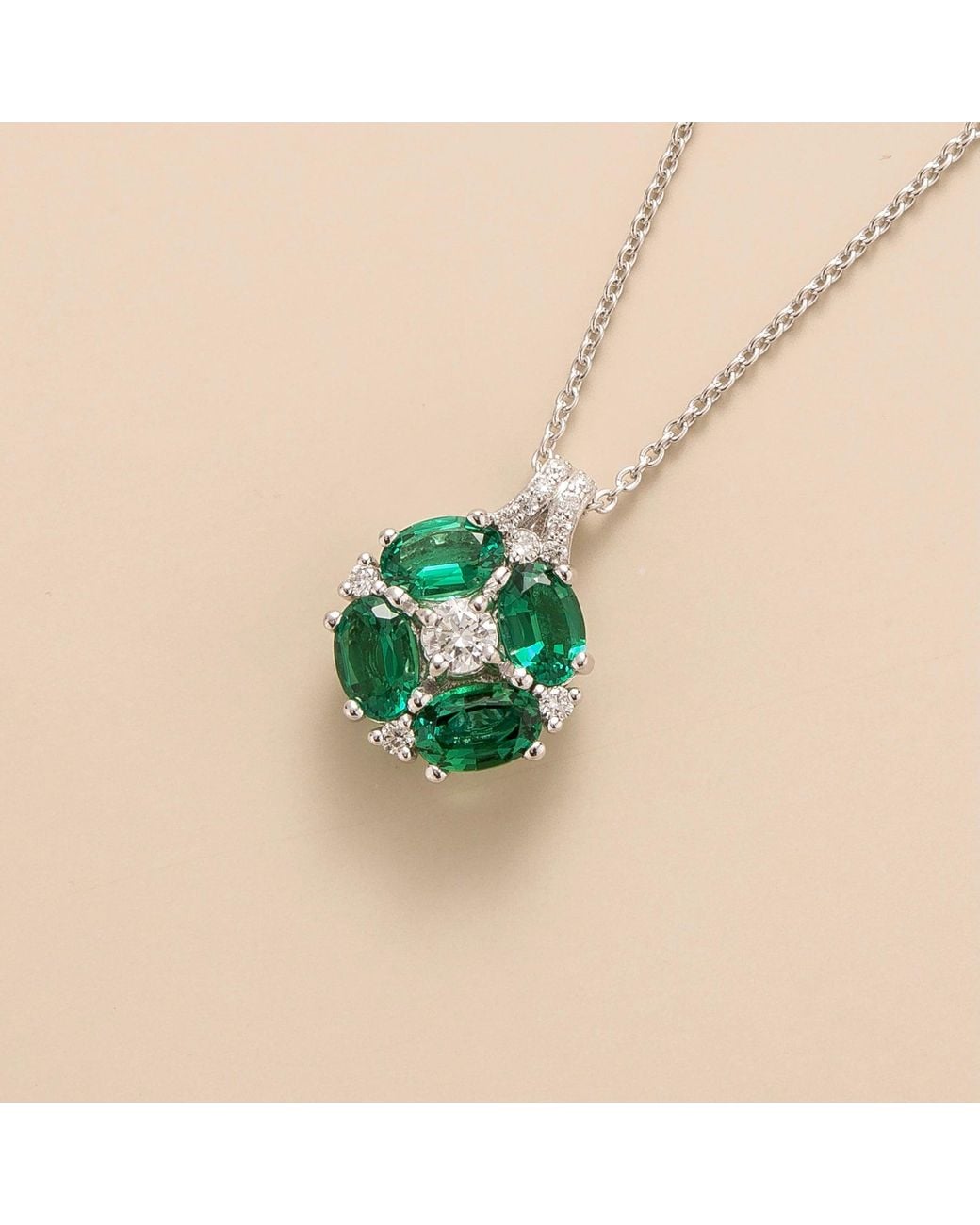 Juvetti Green Pristi Pendant Necklace With Emeralds & Diamonds