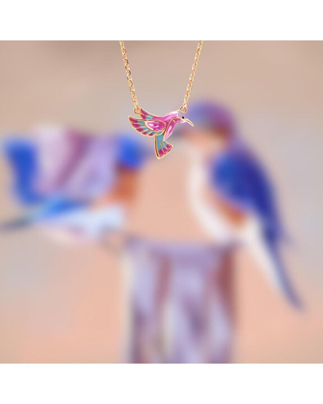 1610Istanbul Metallic Bluebird Happiness Enamel Necklace
